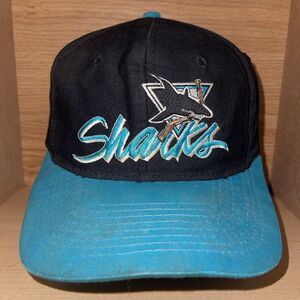 Vintage San Jose Sharks Hat Cap Mens Script Spellout Snapback The Game 90s Logo